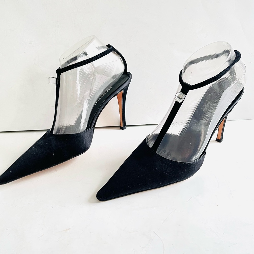 Figueroa Italian made black satin stiletto heels 38